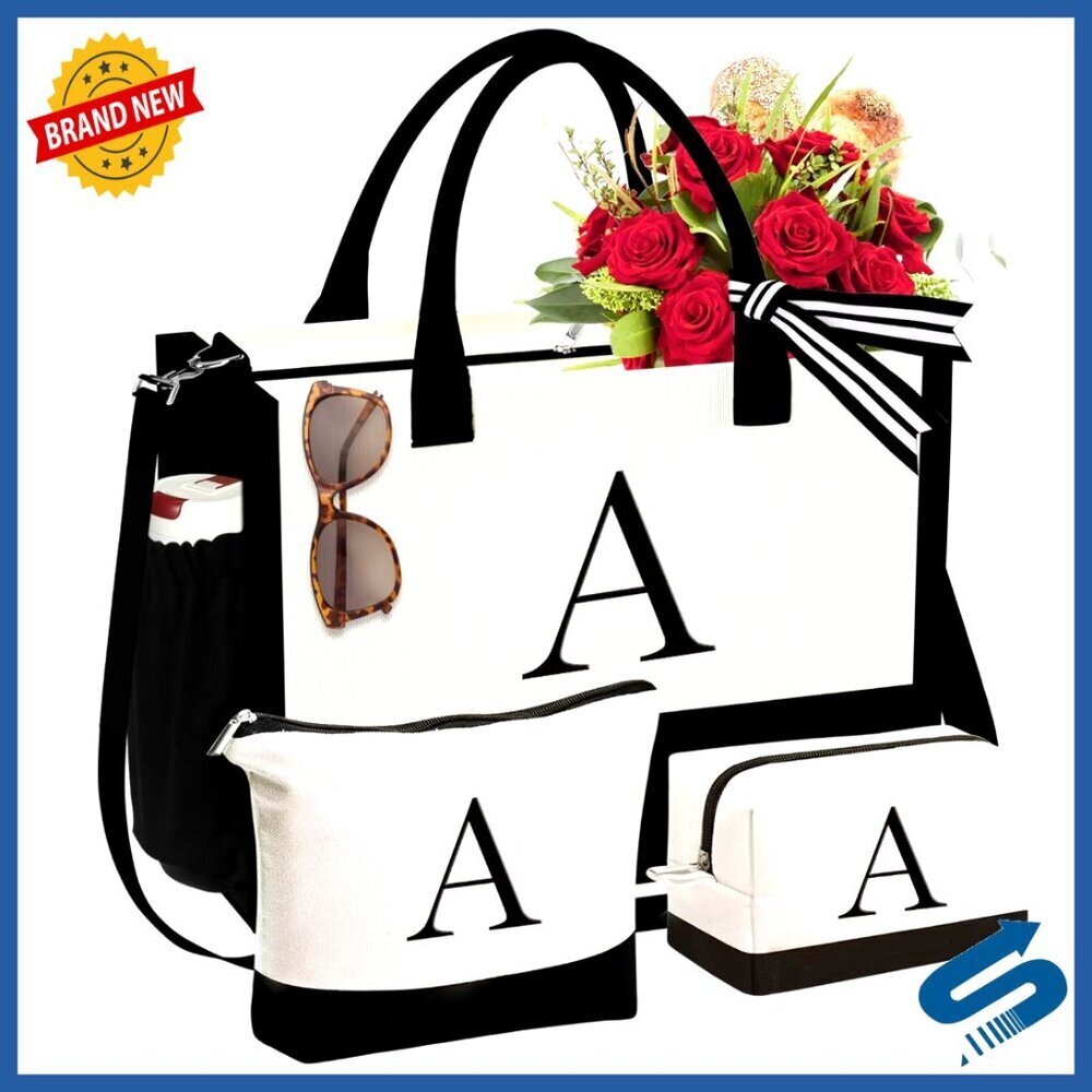 Canvas Tote Bag with Zipper Closure Adjustable Strap Inner Pockets Large